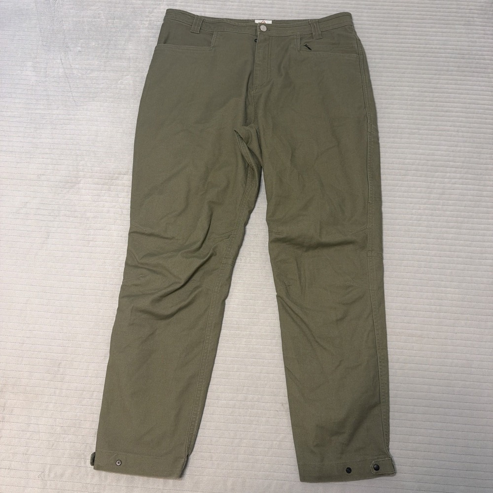 LIVSN Flex Canvas Pants Womens 14 30 Olive Green Hiking Outdoor Trail Zip Pocket